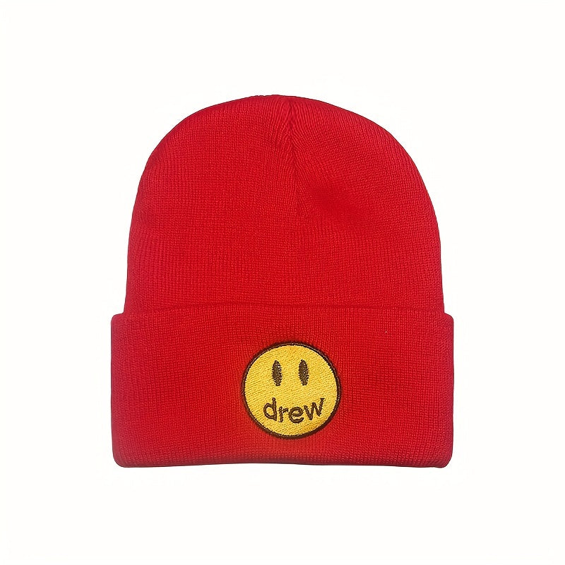 Smiling Face Embroidery Wool Knitted Cold Hat
