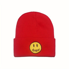 Smiling Face Embroidery Wool Knitted Cold Hat