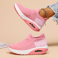 Women's Knit Slip On Sneakers Air Cushion Sole Low Top Sport Shoes