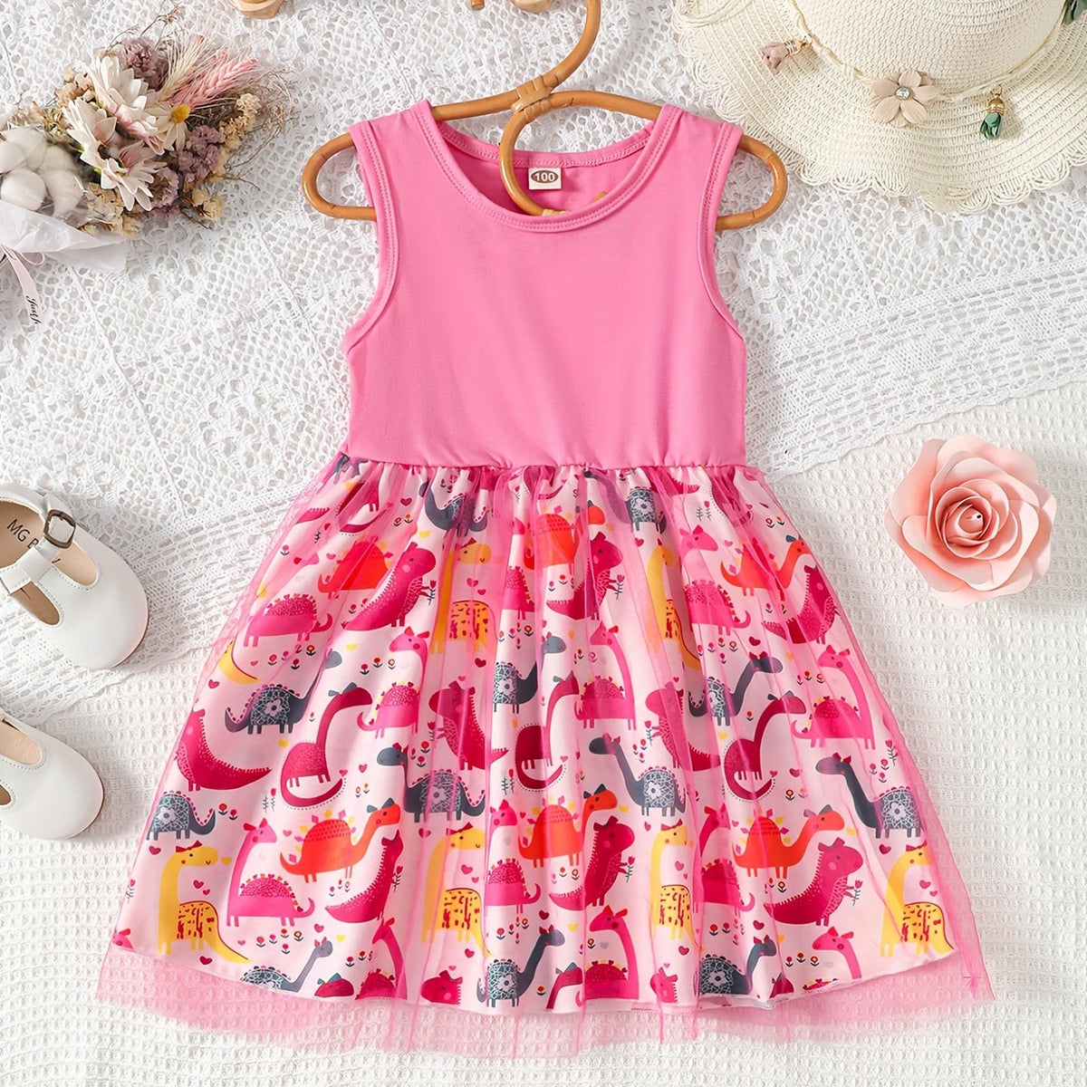 Girls Dinosaur Tulle Dress Party Princess Beach Holiday Outfit