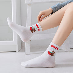 5 Pairs Cartoon Animal Print Socks Women's Mid Tube Stockings & Hosiery