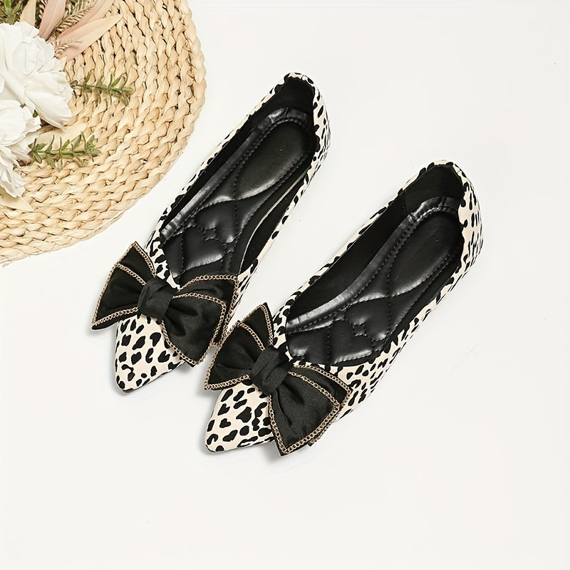 Leopard Print Ballet Flats with Bowknot Detail
