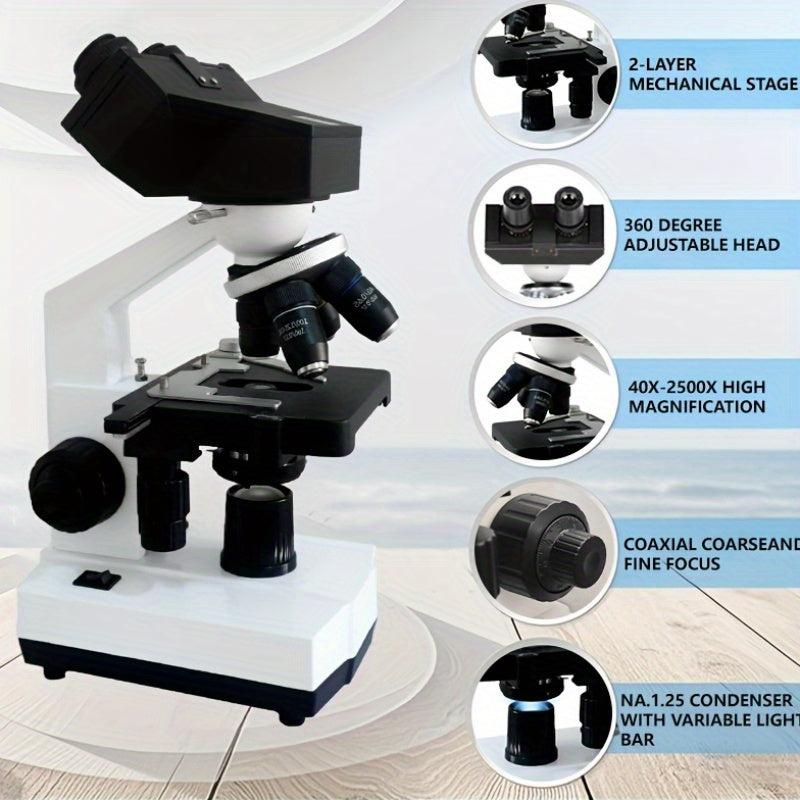 Pro Compound Microscope 2500X NA 1.25 Reticle Dual Stages 360 Rotating Nose