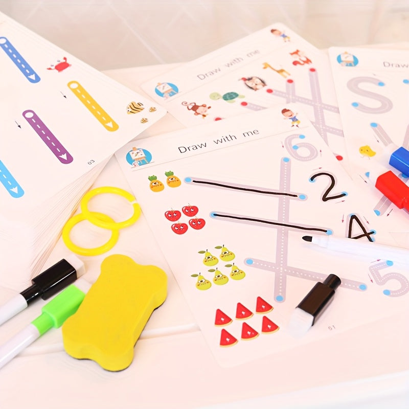 50pcs Children's Control Pen Training Cards Reusable Set Left Right Brain Toys