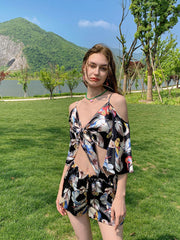 Floral Print Satin Cami Top & Shorts Pajama Set