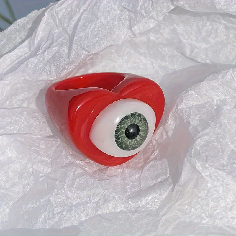 3pcs Gothic Punk Resin Acrylic Ring Evil Eyes Hearts Candy Lucky Eye Jewelry