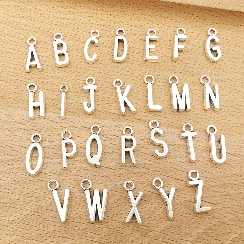 26pcs Antique Silver English Alphabet A Charms Pendant DIY Jewelry Making