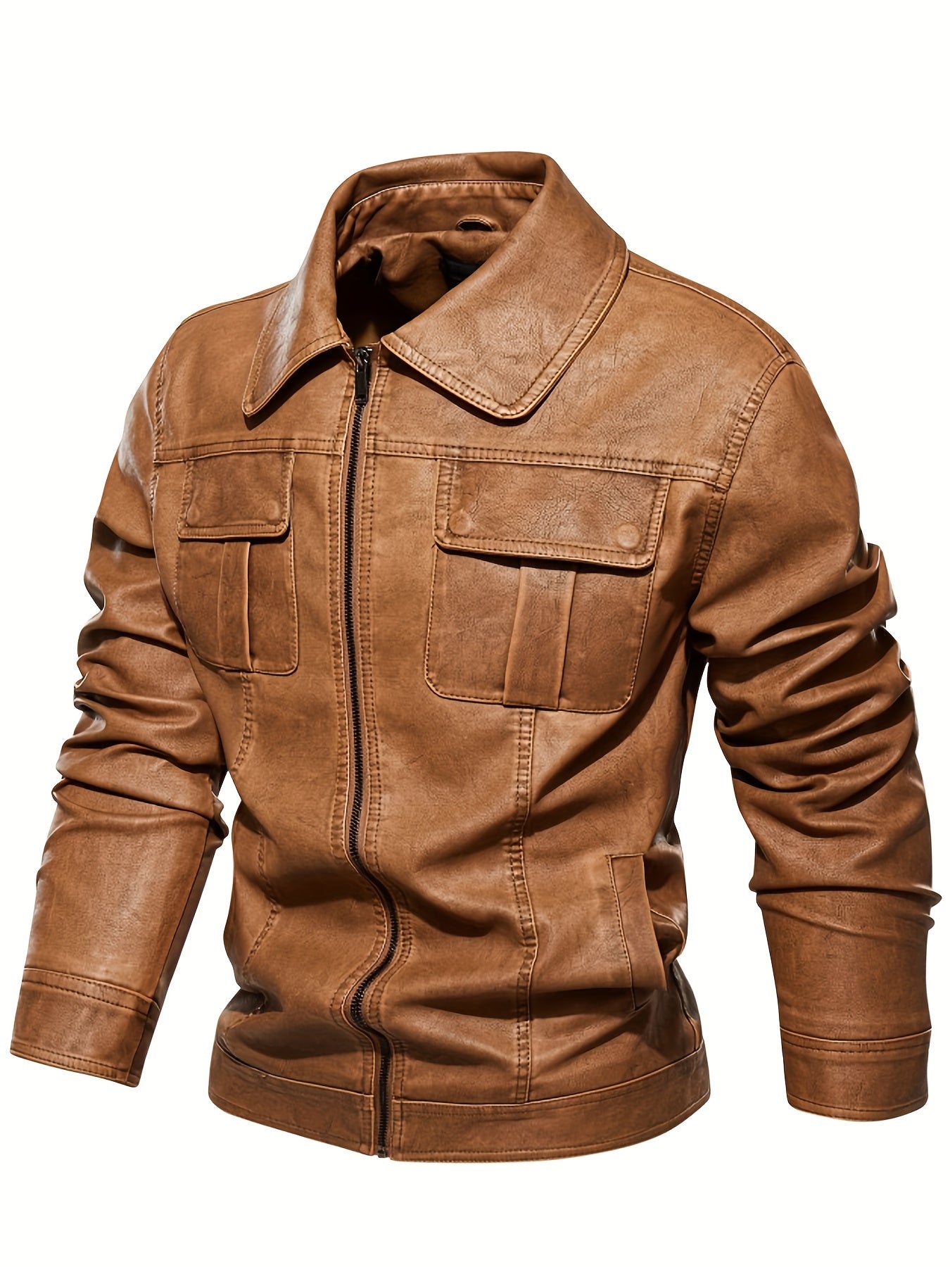 Men's Retro PU Leather Jacket Zip Up Lapel