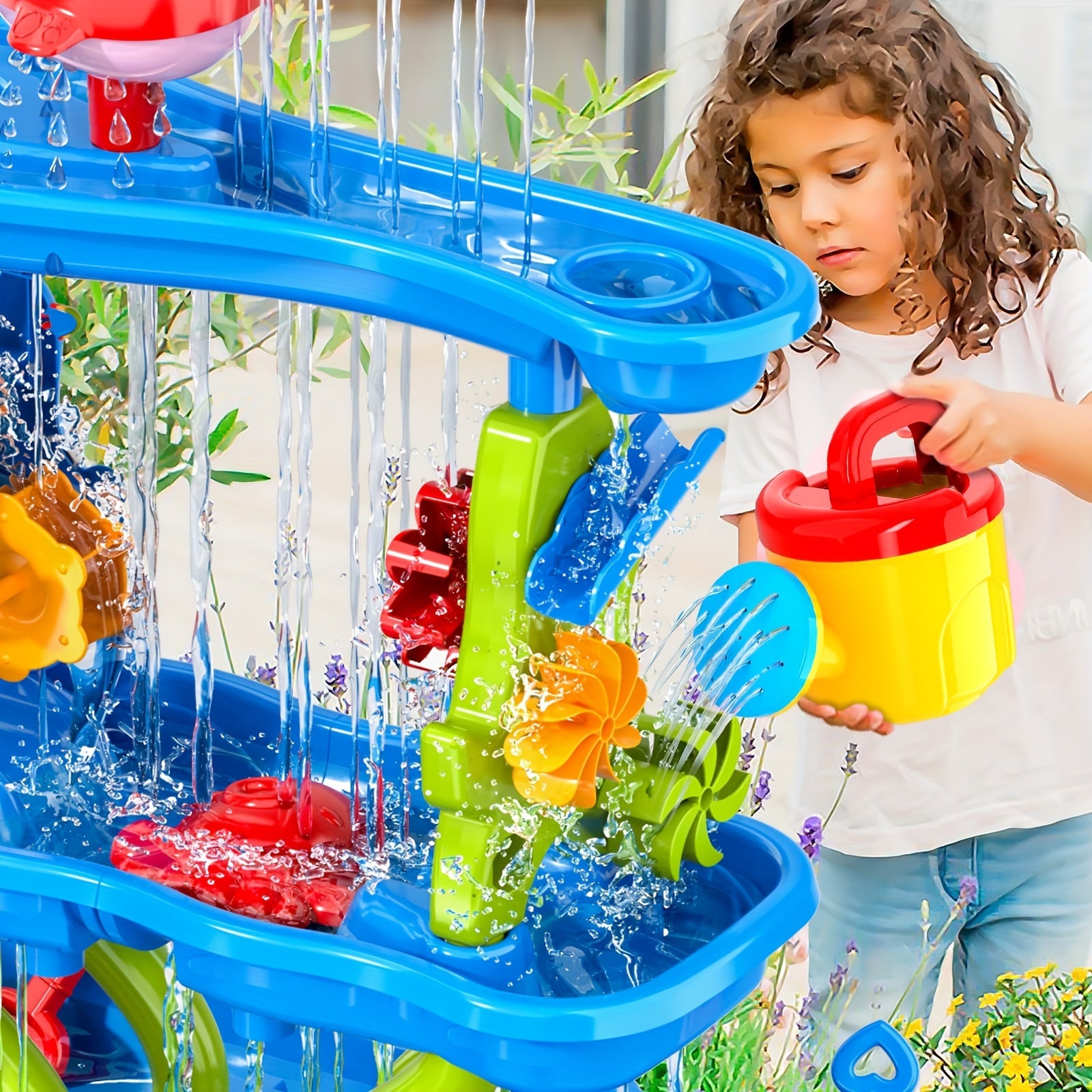 4 Layer Sand and Water Table Toy Set with Rain Shower Splash Pool