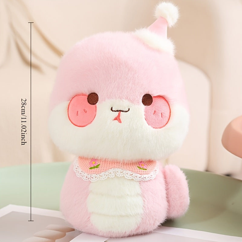 Pink Snake Plush Toy Soft Chubby Polyester Doll with Expressive Eyes
