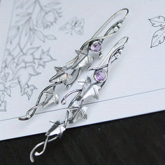 Men's Silver Leaf Dangle Earrings with Colorful Gemstones