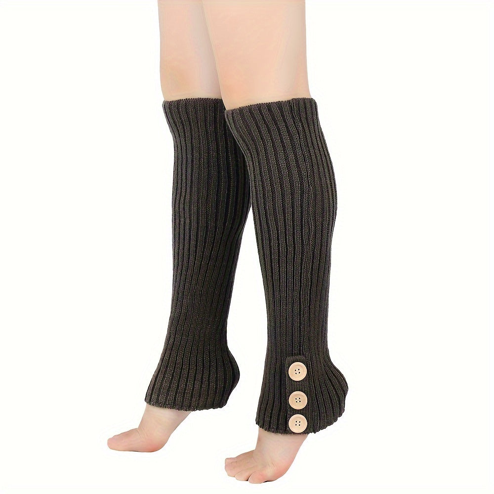 Button Decor Knit Leg Warmers Knee High Socks