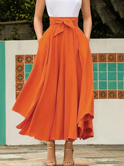  Solid Tie Front High Rise Maxi Skirt