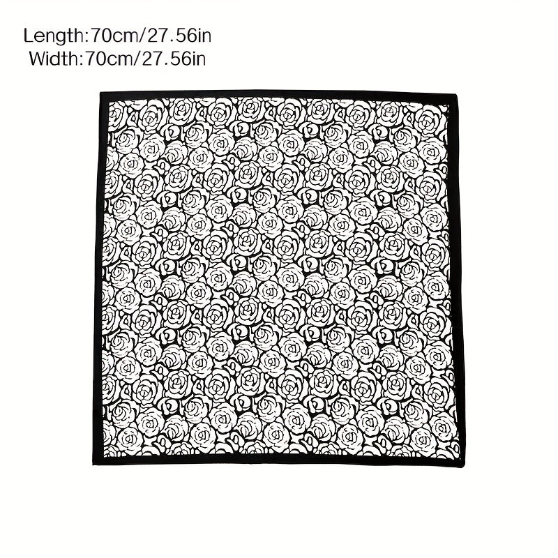 Rose Print Bandana Square Scarf Satin Neckerchief Hair Accessories