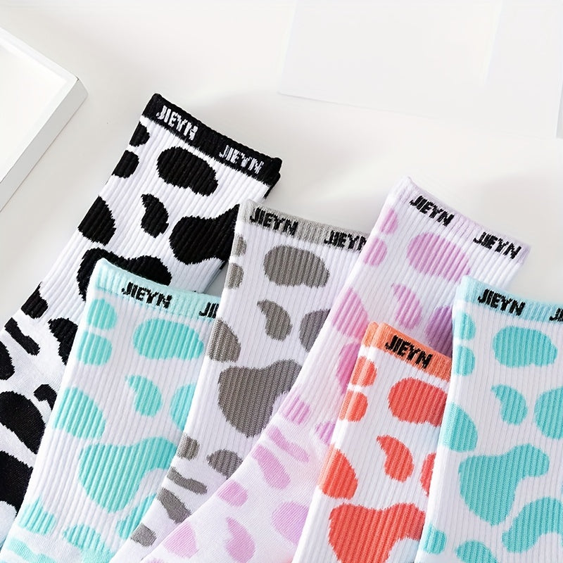 12 Pairs Cow Spot Pattern Socks Comfy & Breathable Women's Stockings