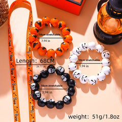 4pcs Halloween Bracelet Wooden Bead Skull Element