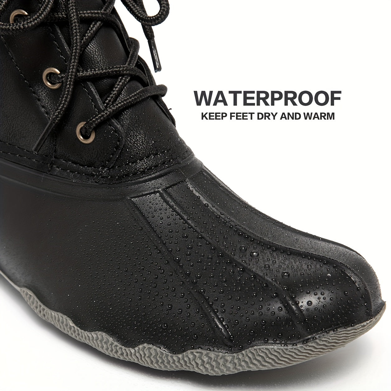 Thermal Waterproof PVC Duck Boots Lace Up Flat Non Slip Rain Snow Boots