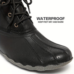 Thermal Waterproof PVC Duck Boots Lace Up Flat Non Slip Rain Snow Boots