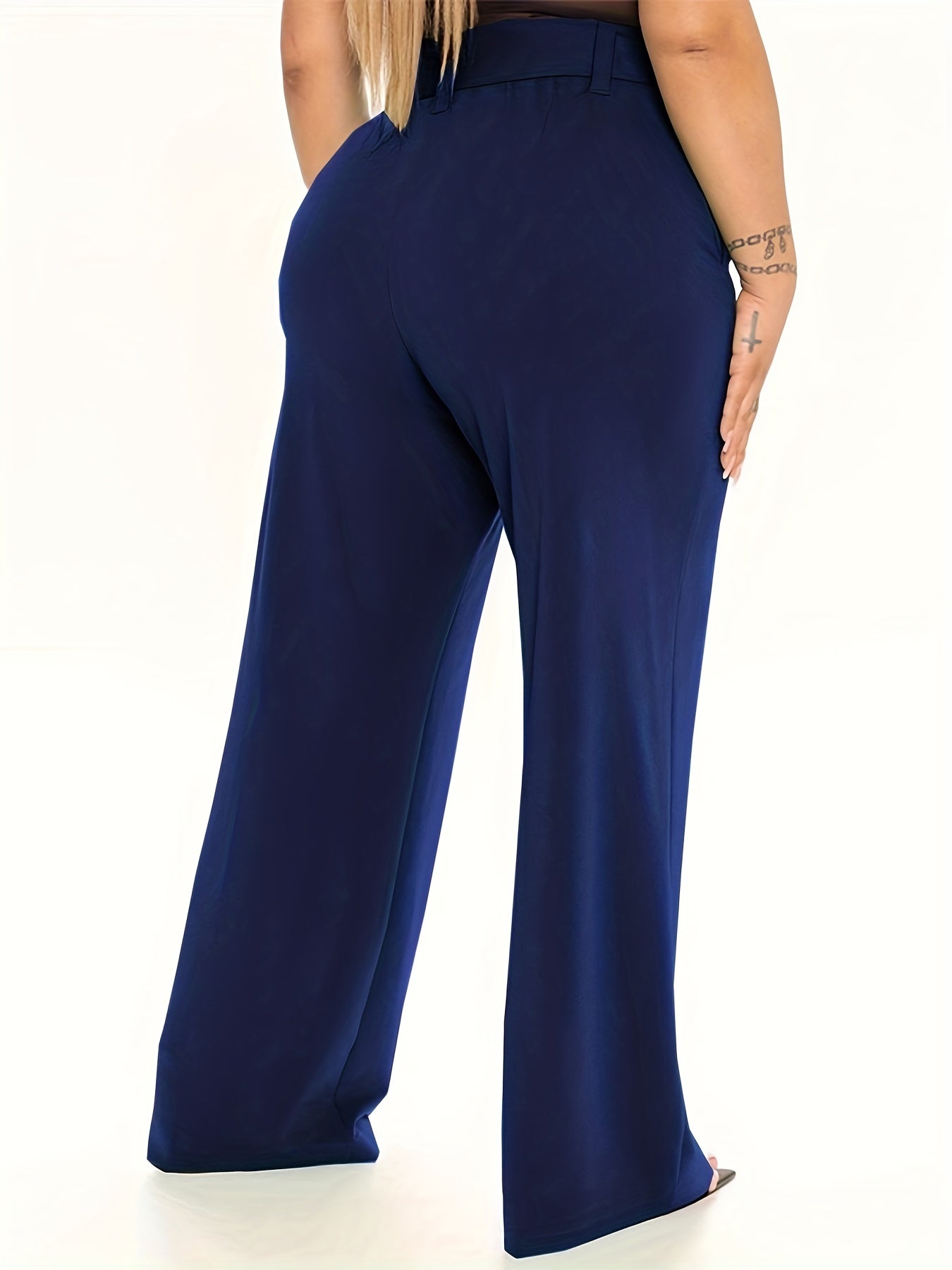 Women's Plus Solid Wide Leg Loose Trousers With Belt