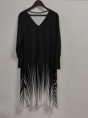  Women Casual Striped Print Long Sleeve V Neck Dress