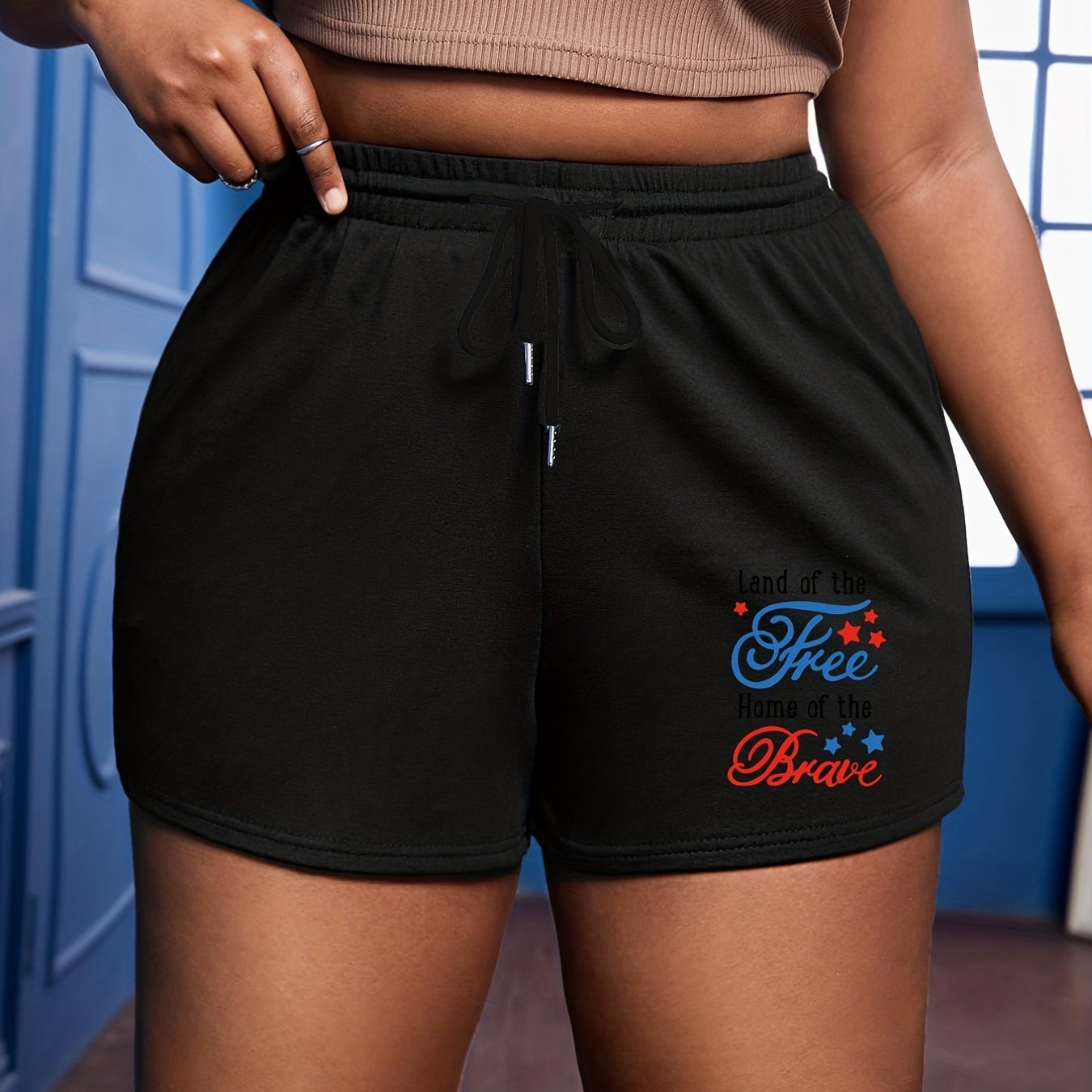 Star & Letter Print Drawstring Shorts
