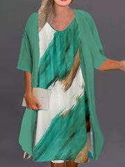 Women's Plus Colorblock Tank Dress & Cardigan Set
