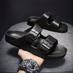 Men's Two Band Slide Sandals - Casual Non Slip Open Toe Shoes