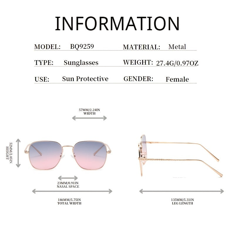 Ombre Lens Sunglasses Square Frame Thin Temple UV400