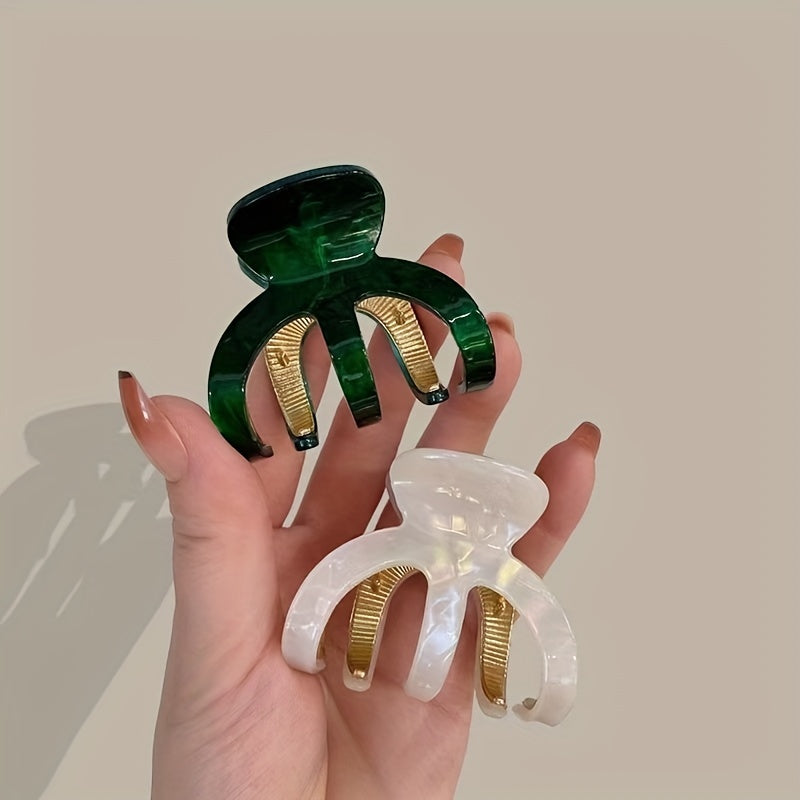 Acetate Hair Claw Curved Alloy Hair Clip Pearlescent Faux Pearl Shark Claw