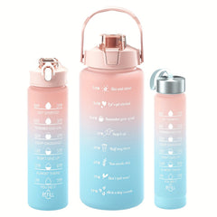 Gradient Frosted Water Bottle 3pcs with Straw for Outdoor Sports Fitness