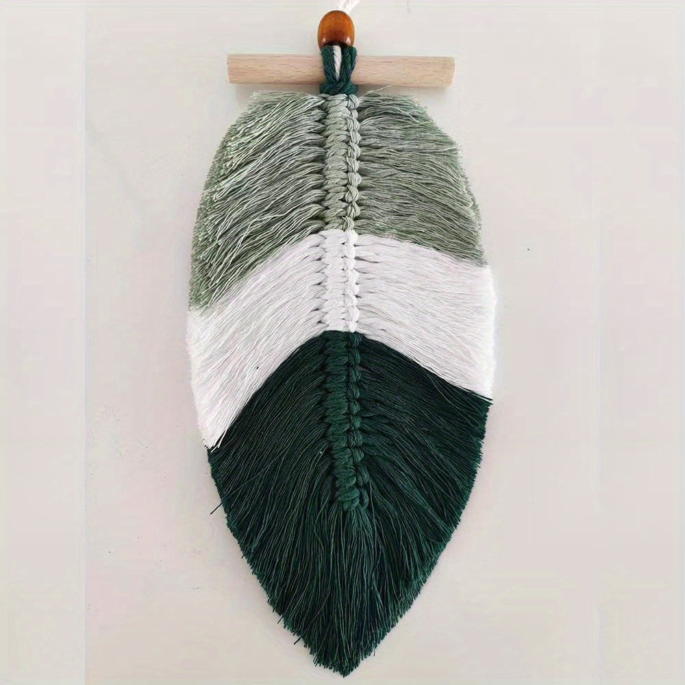 Boho Leaf Macrame Wall Hanging with Wooden Bead