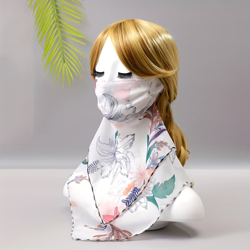 Flower Print Double Layer Veil Neck Gaiter Sunscreen Face Covering