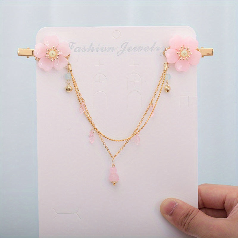 Chinese Style Flower Hair Clip with Tassel Chain - Headdress Jewelry