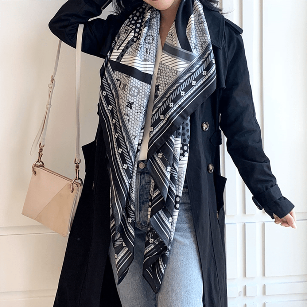 Silk Square Scarf Twill Printed Large Shawl Wrap Sunscreen Cape