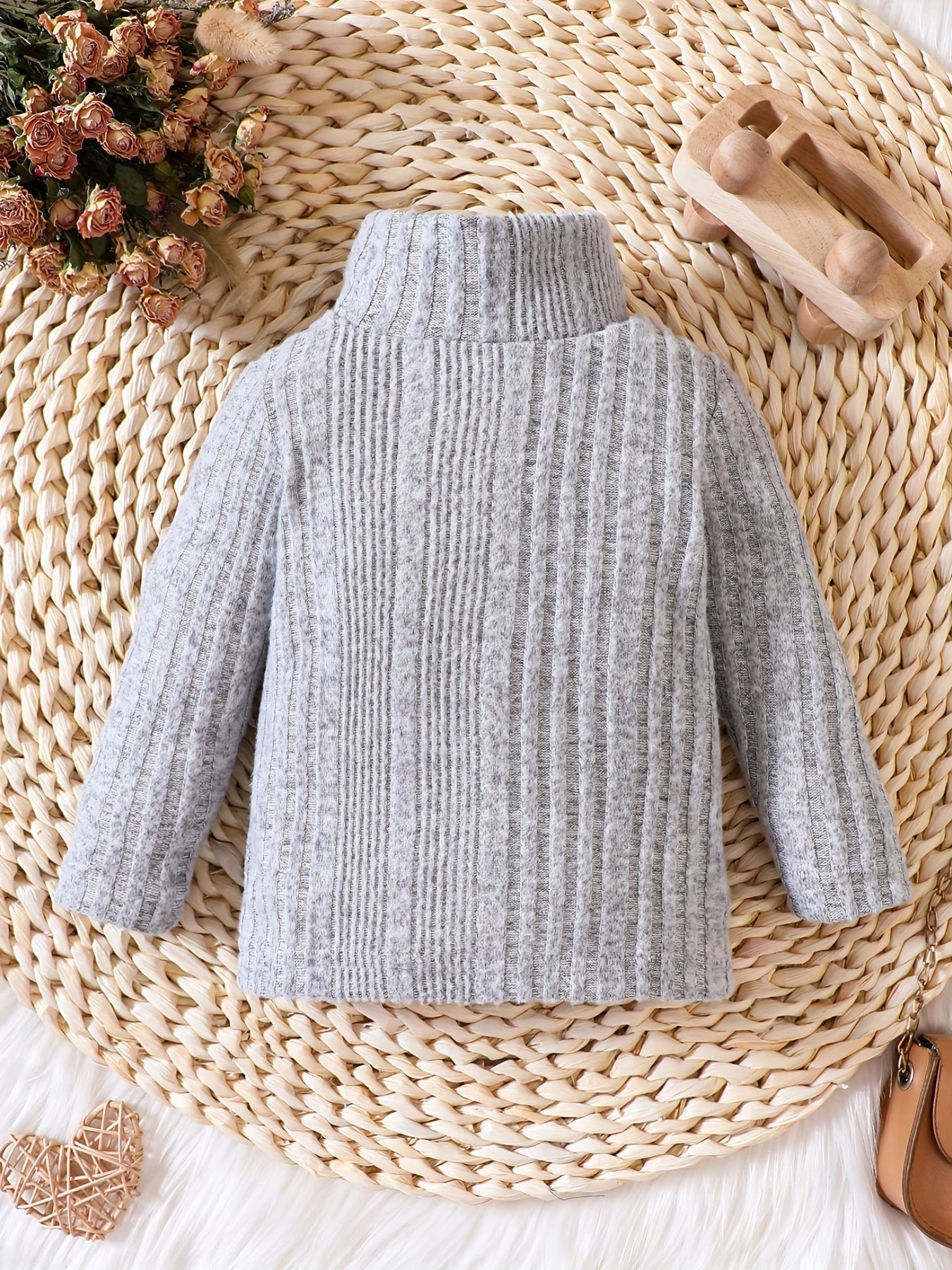 Baby Girls Ribbed Knit Sweater High Stretch Stand Collar All-match Clothes