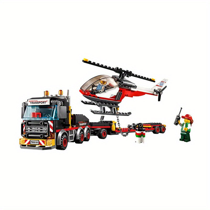 City Bricks Heavy Cargo Transport Helicopter Truck Building Blocks Toys