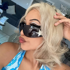 Rimless Punk Sunglasses UV400 Y2K Star Wrap Around Sports Eyewear