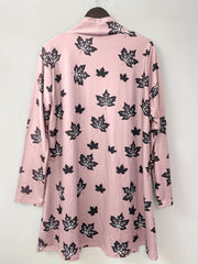 Leaf Print Cardigan Long Sleeve Stretch Coat