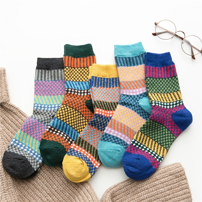 5 Pairs Women's Vintage Cozy Winter Socks- Soft, Thick Knit Cabin Warm Socks