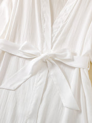 Lace Trim Night Robe Scallop Trim V Neck Robe With Belt Women's Sleepwear