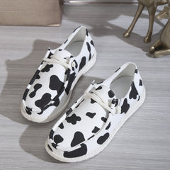 Women's Cow Pattern Canvas Lace-Up Sneakers Lightweight Outdoor Shoes