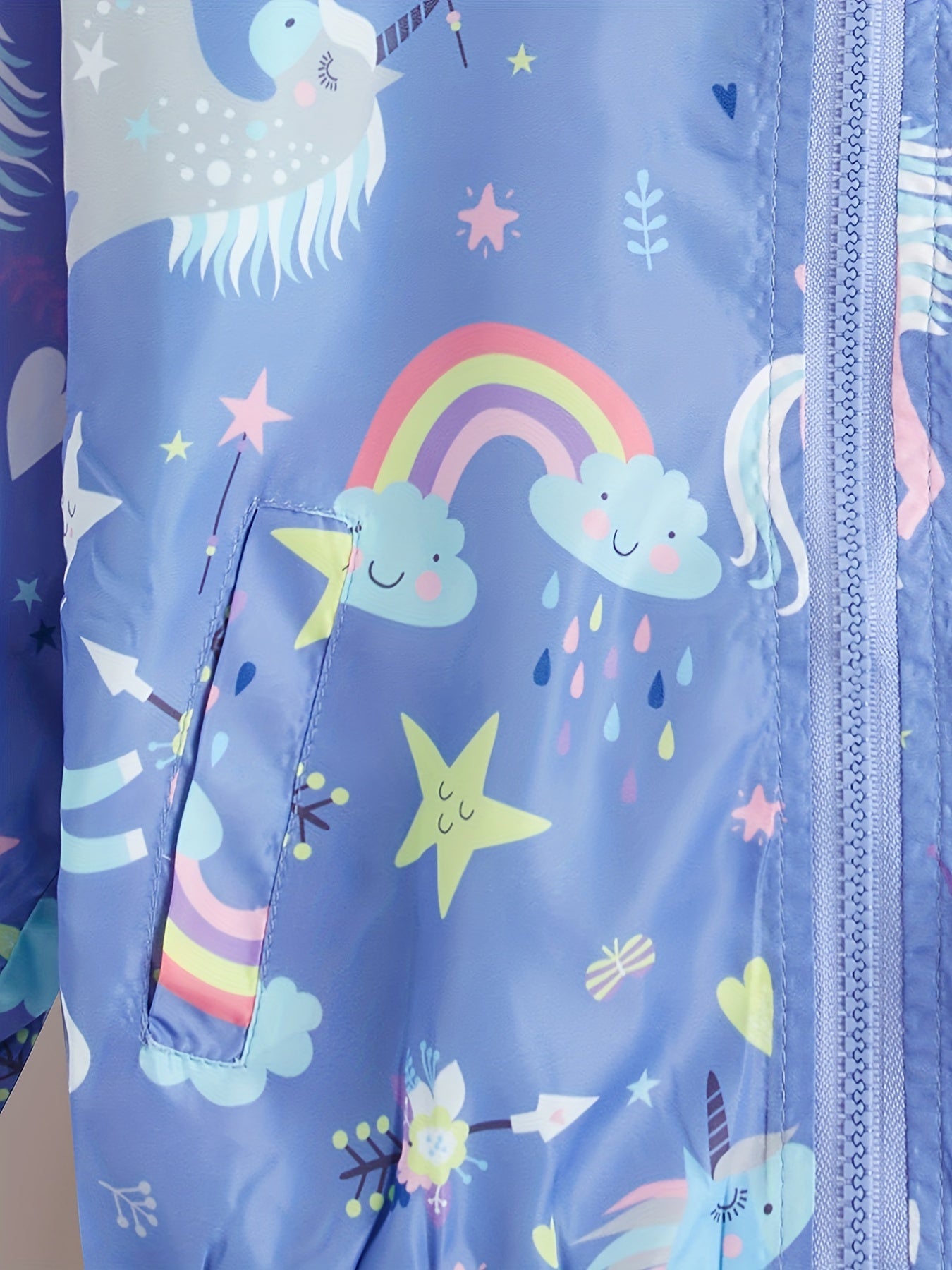 Girls' Unicorn Rainbow Print Hooded Jacket Spring Autumn Kids