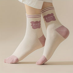 6 Pairs Letter Print Socks Mid Tube Women's Stockings