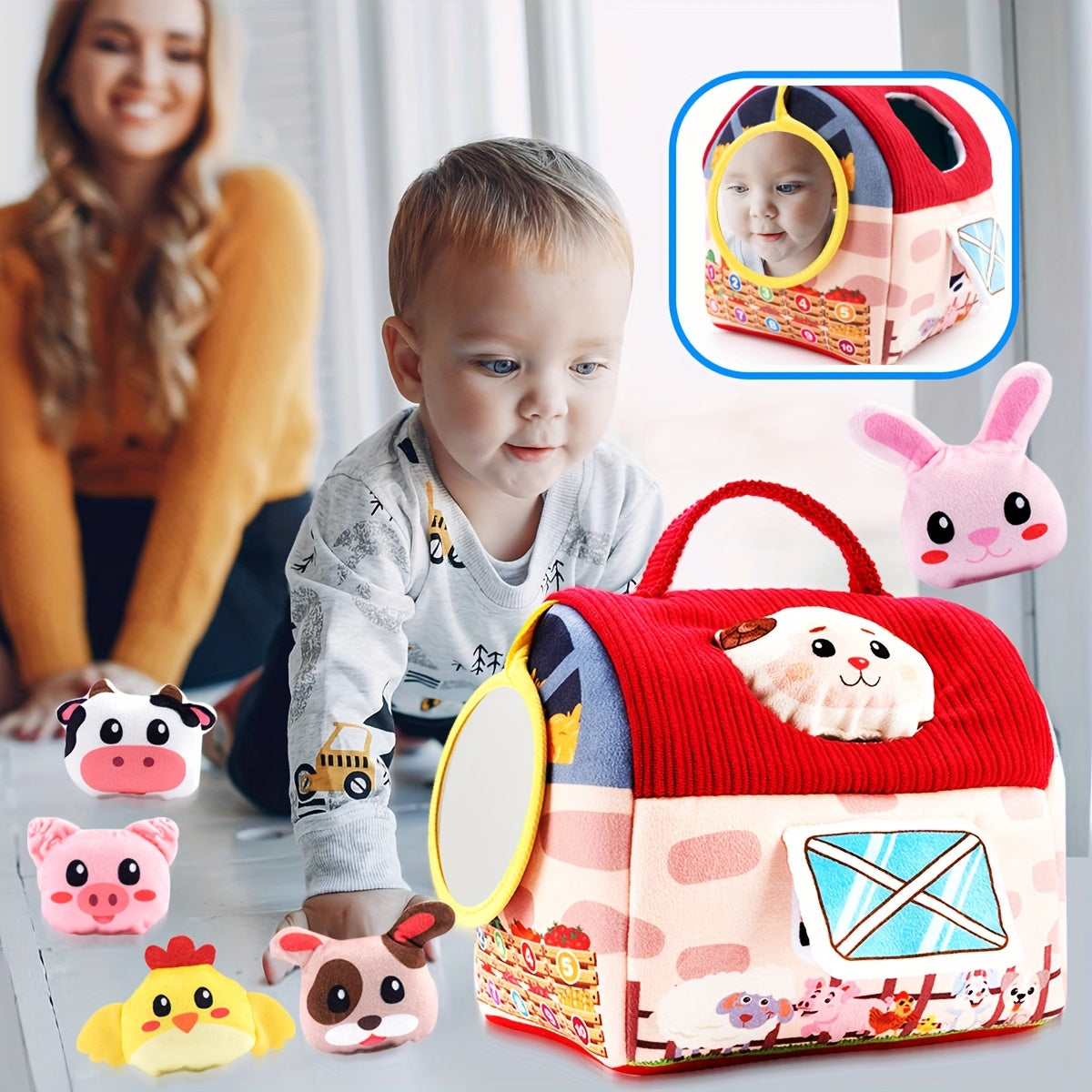 Farm Animals Surprise Barn Toy Set for Babies, Sensory Balls, Rattle