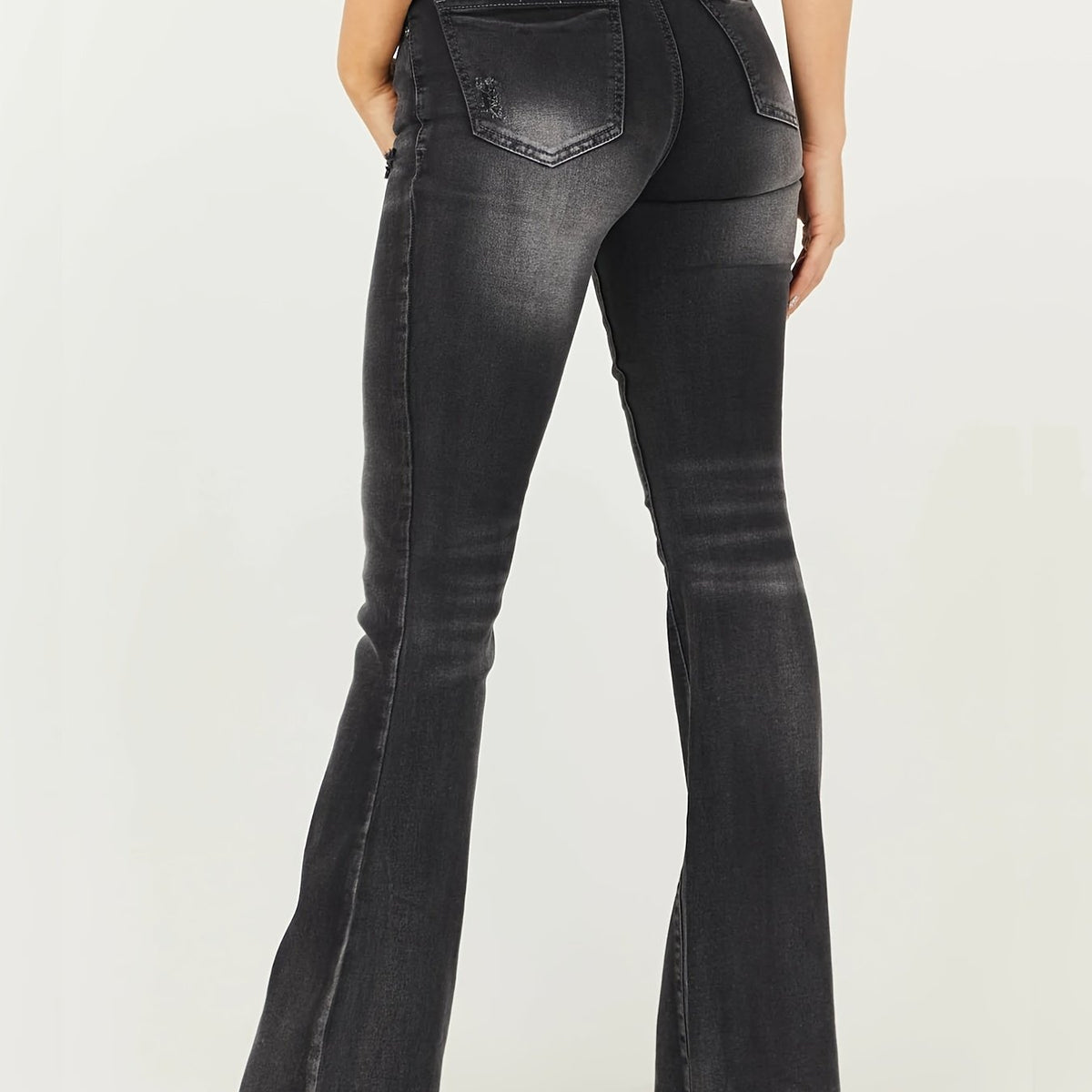 Water Ripple Embossed Bootcut Jeans Grey Wide Legs