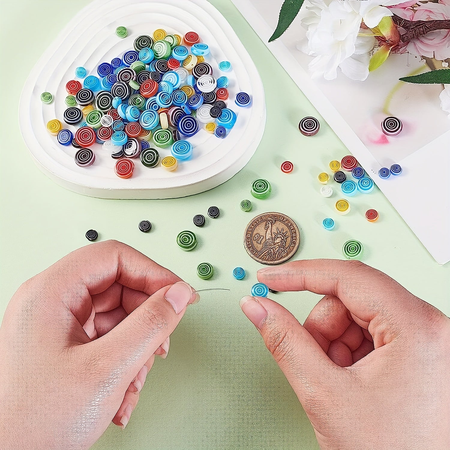 Rotating Pattern Colorful Round Glass Beads - 30-50pcs DIY Earrings Bra