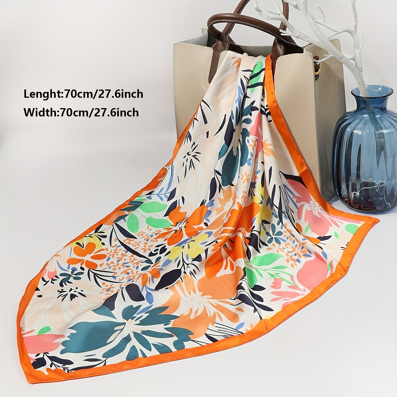 Flower Print Silk Shawl Bandana Head Wrap Neckerchief