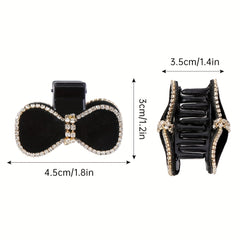 Velvet Bow Hair Claw Rhinestone Brimmed Hair Claw Clip