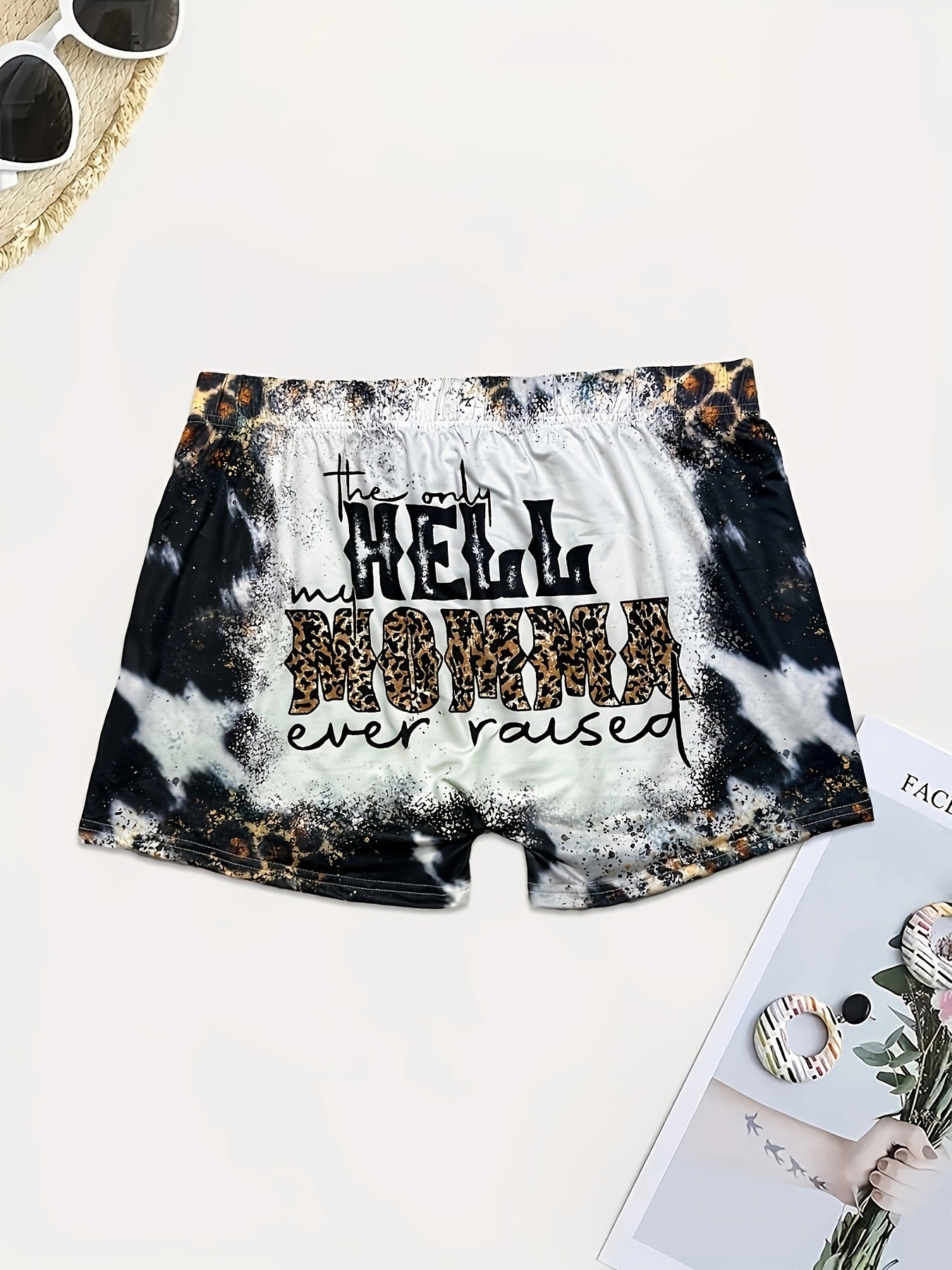  Western Style Shorts Women's Art Letter Print Tie Dye High Rise