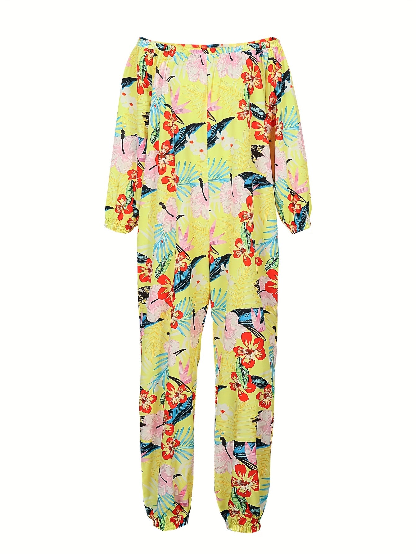  Floral Print Off Shoulder Jumpsuit With Pockets